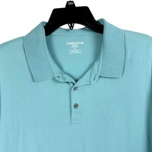 Claiborne Mens Slim Fit Stretch‎ Polo Shirt Aqua Blue XL Cotton Blend